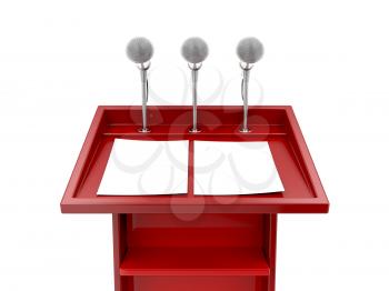 Royalty Free Clipart Image of Microphones on a Podium