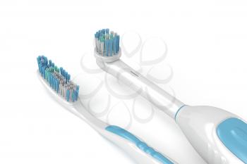 Royalty Free Clipart Image of an Electric Toothbrush and a Classic Toothbrush