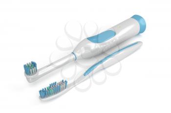 Royalty Free Clipart Image of an Electric Toothbrush and a Classic Toothbrush