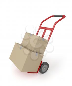 Hand truck with two cardboard boxes