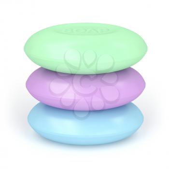 Stack of colorful soap bars on white background