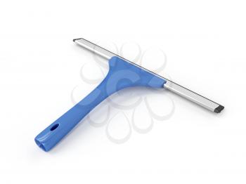 Squeegee with blue handle on white background 