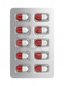 Capsules in blister pack isolated on white background
