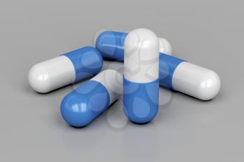 Capsules on gray background, 3d rendered image