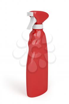 Red spray bottle on white background