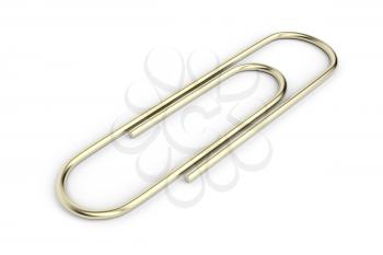 Gold paper clip on white background