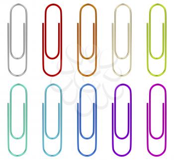 Set of multicolored paperclips isolated on white background