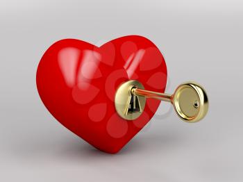 Red heart with gold key and keyhole
