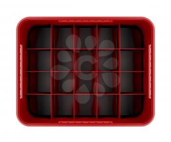 Red beer crate isolated on white background, top view