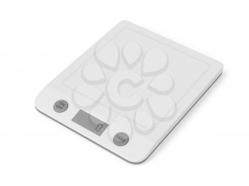 White kitchen weight scale on white background 