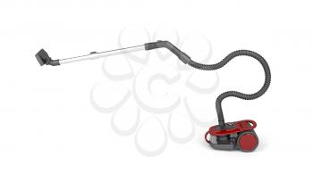 Red bagless vacuum cleaner on white background 