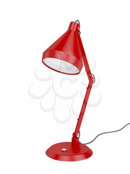 Modern red desk lamp on white background