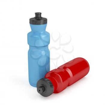 Blue and red sport plastic water bottles