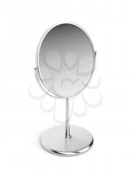 Silver magnifying mirror on white background
