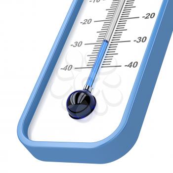 Close-up of mercury thermometer showing -30 degrees
