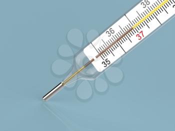 Medical thermometer on shiny green background