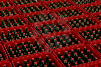 Plastic red crates with lager beer