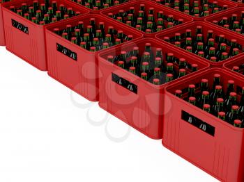Red crates full with beer bottles