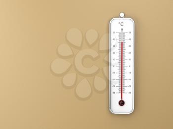 Thermometer attached on brown wall