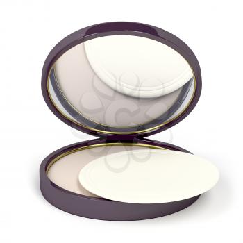 Face powder with mirror on white background