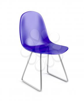 Blue plastic chair on white background