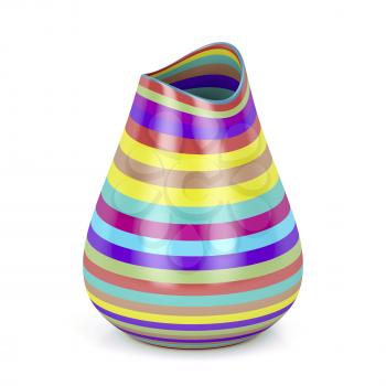 Colorful striped vase on white background