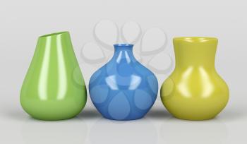 Three porcelain vases with different colors