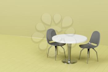Modern table and chairs in green room