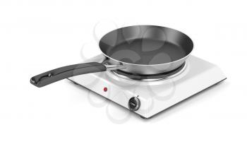 Hot plate and frying pan on white background
