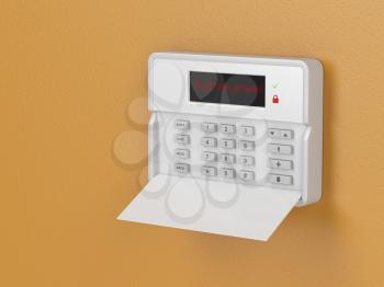 Home security alarm system on a wall