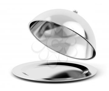 Restaurant cloche with open lid on white background