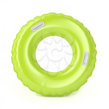 Green swim ring with handles on white background