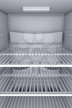 Inside view of an empty white fridge with closed door