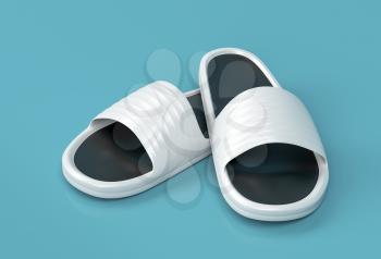 White rubber slippers on shiny background