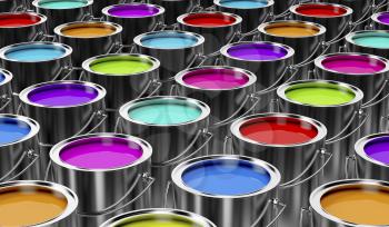 Group of paint cans with different colors