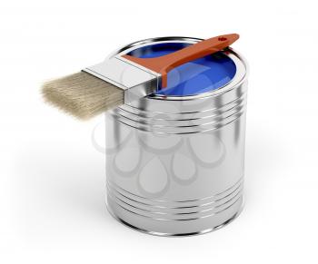 Paintbrush and paint can with blue color