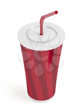 Fast food paper cup with red bendable straw
