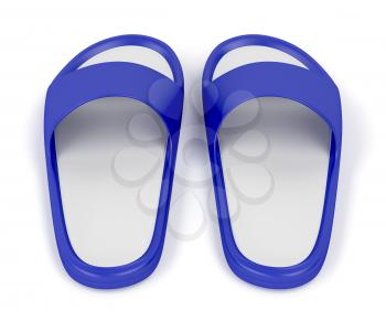 Blue rubber slippers on white background