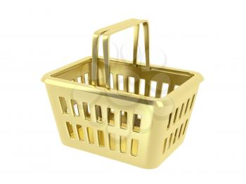 Gold shopping basket on white background 