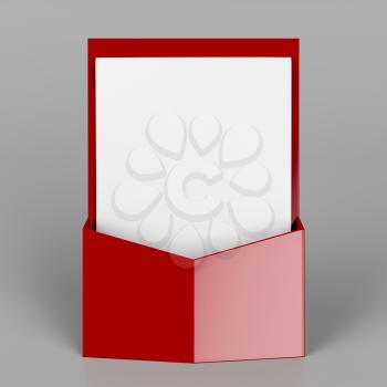 Red brochure stand on gray background