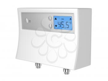 Tankless water heater with digital water temperature controller, isolated on white background