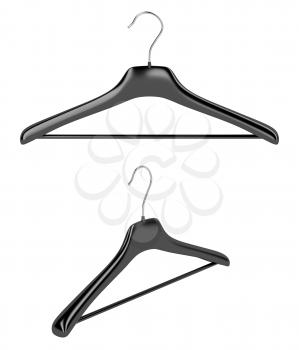 Front and side view of coat hangers, isolated on white background