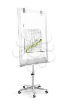 Flip chart with arrow graph on white background 