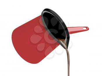 Pouring black coffee from red coffee pot