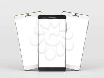 Smartphones with different colors with blank white screens 