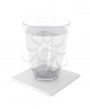 Glass of water on white plastic coaster