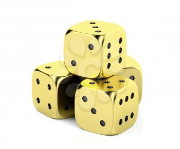 Golden dices on white background