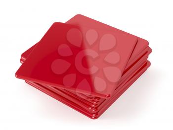 Red beermats on white background