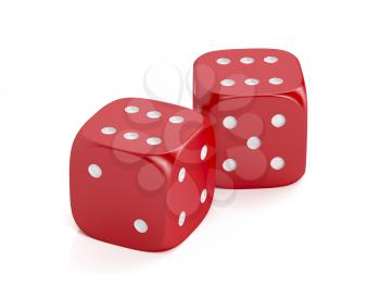 Red winning dices on white background
