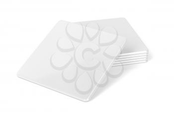 Stack of blank drink coasters on white background